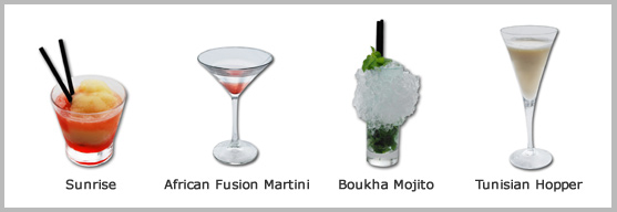 Sunrise、African　Fusion Martini、Boukha Mojito、Tunisian Hopper